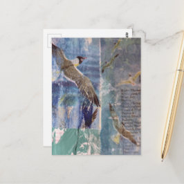 Birds mixed media collage vykort