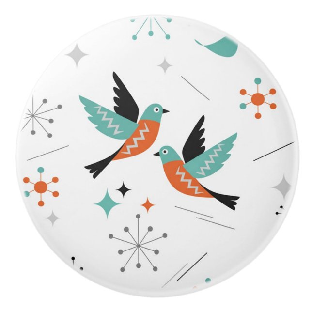 Birds Modern Mid Century Retro Atomic Knopp (Framsidan)