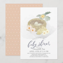 Birds Nest Blommigt Girl Virtuell Baby Shower