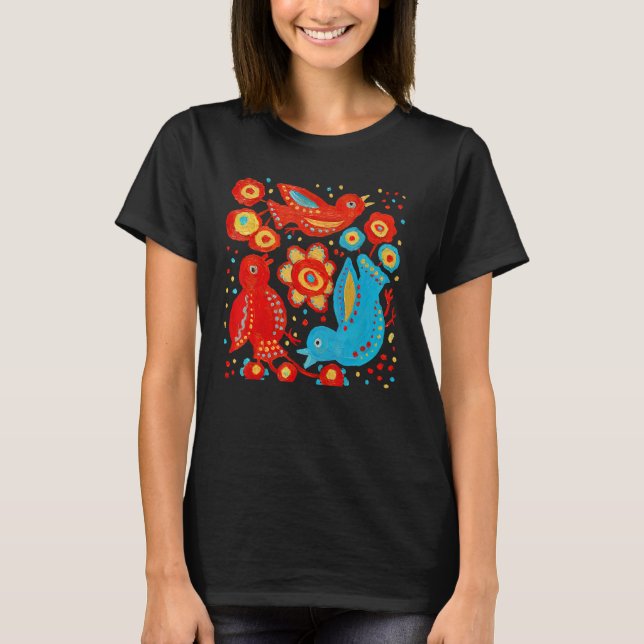 Birds of Happiness Ukra.inian Birds Flower Peace L T Shirt (Framsida)
