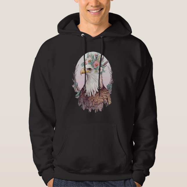 Birds Of Prey Bald Eagle Flower Crown Floral Birdi Hoodie (Framsida)