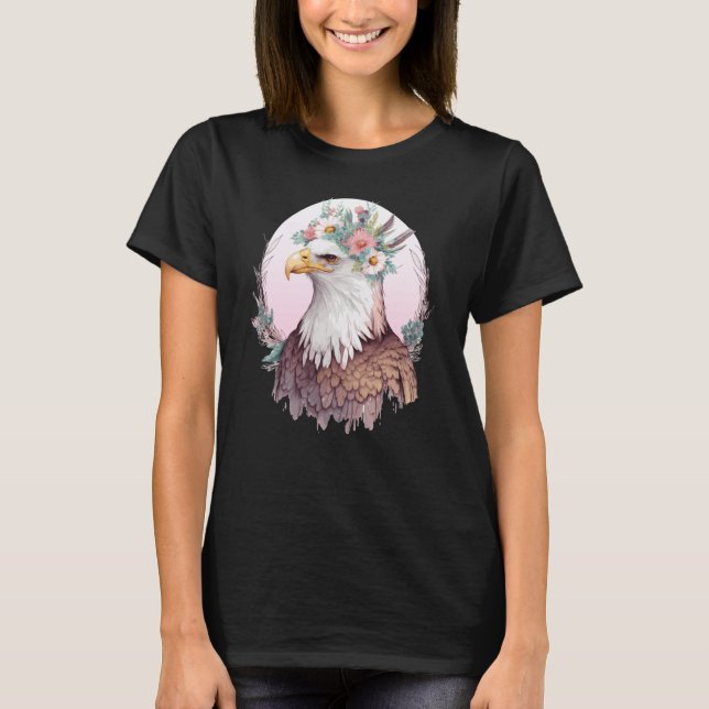 Birds Of Prey Bald Eagle Flower Crown Floral Birdi T Shirt (Framsida)