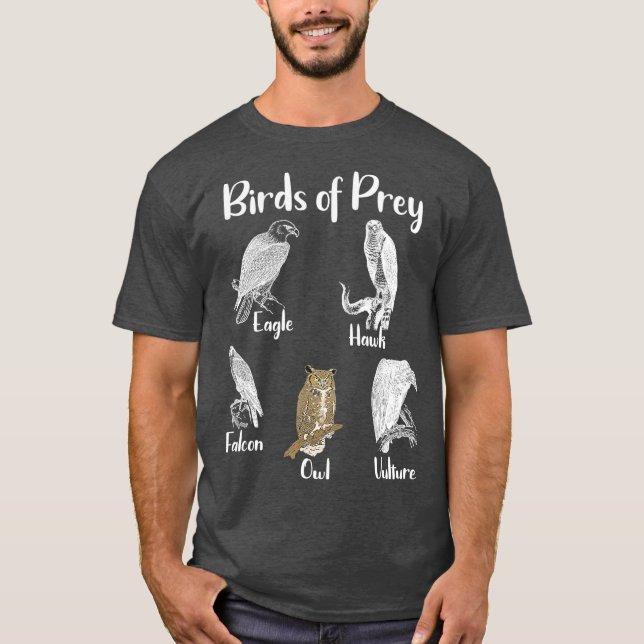 Birds of Prey Eagle Hawk Falcon Owl Vulture T Shirt (Framsida)