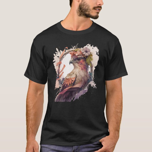Birds Of Prey Kite Bird Flower Crown Floral T Shirt (Framsida)