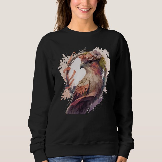 Birds Of Prey Kite Bird Flower Crown Floral T Shirt (Framsida)