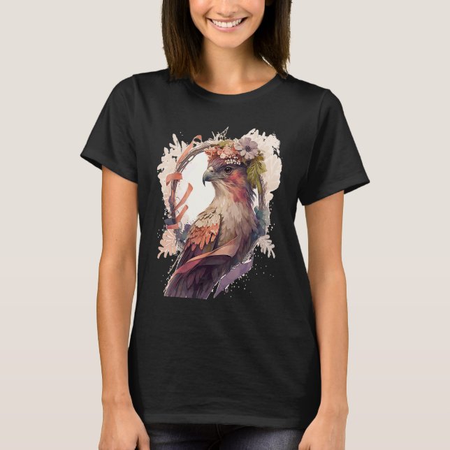 Birds Of Prey Kite Bird Flower Crown Floral T Shirt (Framsida)