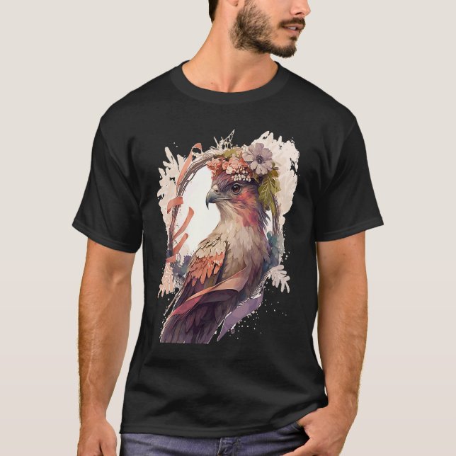 Birds Of Prey Kite Bird Flower Crown Floral T Shirt (Framsida)