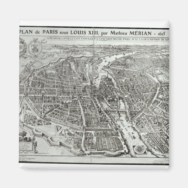Birds Öga-plan i Paris, 1615 Magnet (Framsidan)