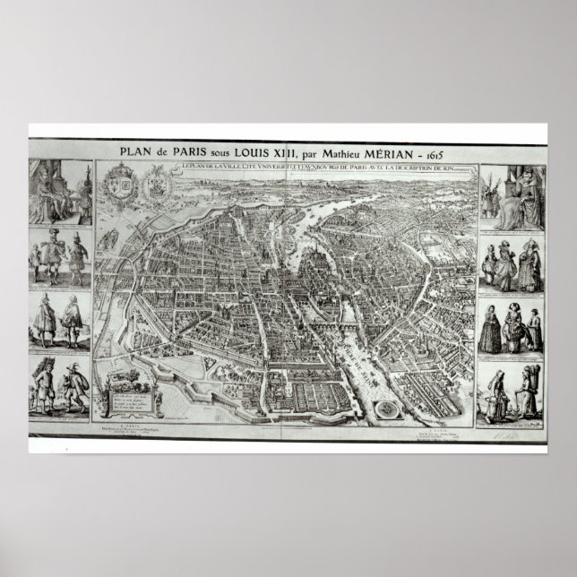 Birds Öga-plan i Paris, 1615 Poster (Framsidan)