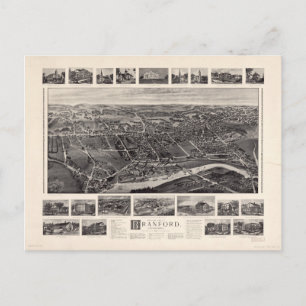 Bird's-öga view Karta of Branford Connecticut (190 Vykort
