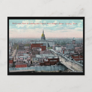 Birds Öga View, Lansing, MI c1915 Vintage Vykort