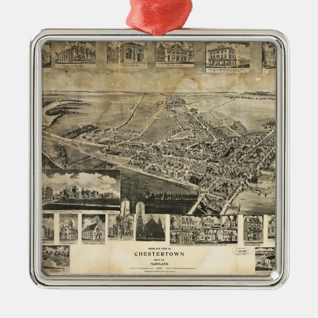 Birds Öga View of Chestertown, Maryland (1907) Julgransprydnad Metall (Framsidan)