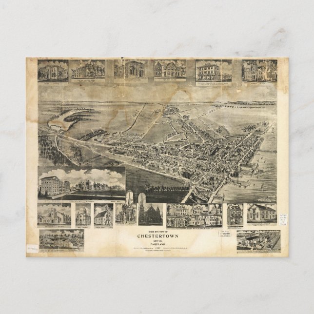 Birds Öga View of Chestertown, Maryland (1907) Vykort (Framsida)