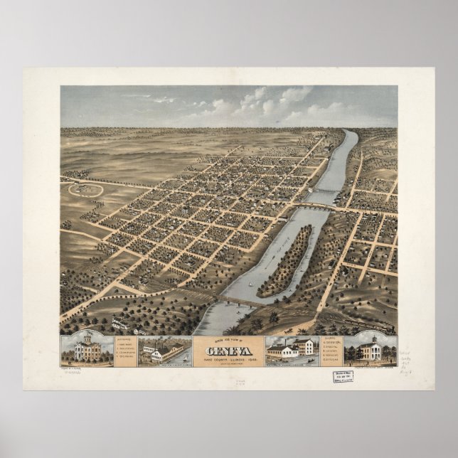 Birds Öga View of Genève, Illinois (1869) Poster (Framsidan)