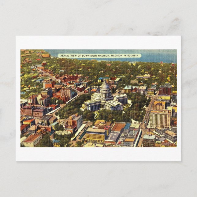 Bird's-Öga View of Huvudstad i Madison, Wisconsin, Vykort (Framsida)