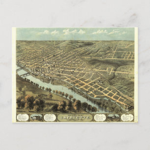Birds Öga View of Lafayette, Indiana (1868) Vykort