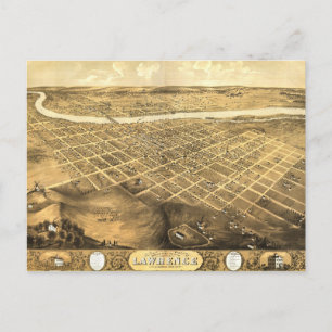 Birds Öga View of Lawrence, Kansas (1869) Vykort