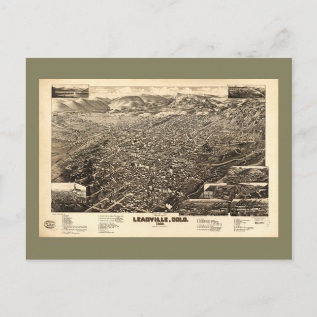 Birds Öga View of Leadville, Colorado (1882) Vykort (Framsida)