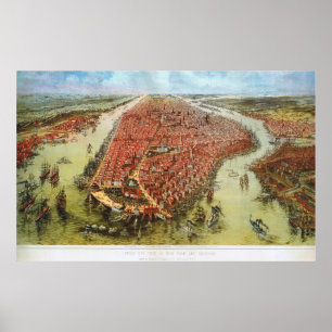 Birds Öga View of Manhattan, Bachmann 1865 Print Poster