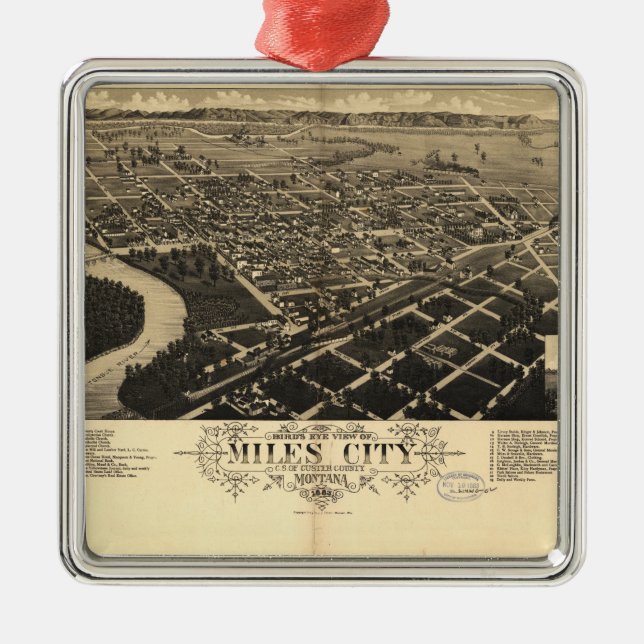 Birds Öga View of Miles City, Montana (1883) Julgransprydnad Metall (Framsidan)