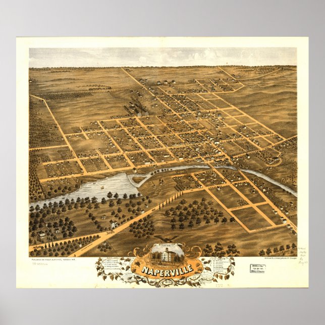 Birds Öga View of Naperville Illinois (1869) Poster (Framsidan)