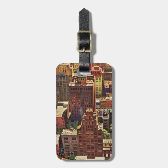 Birds-Öga View of New York City av John Falter Bagagebricka (Vertikal Framsida)