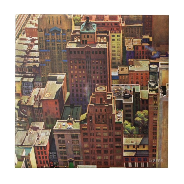 Birds-Öga View of New York City av John Falter Kakelplatta (Framsidan)
