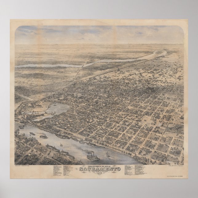 Birds-Öga View of Sacramento 1870 Poster (Framsidan)