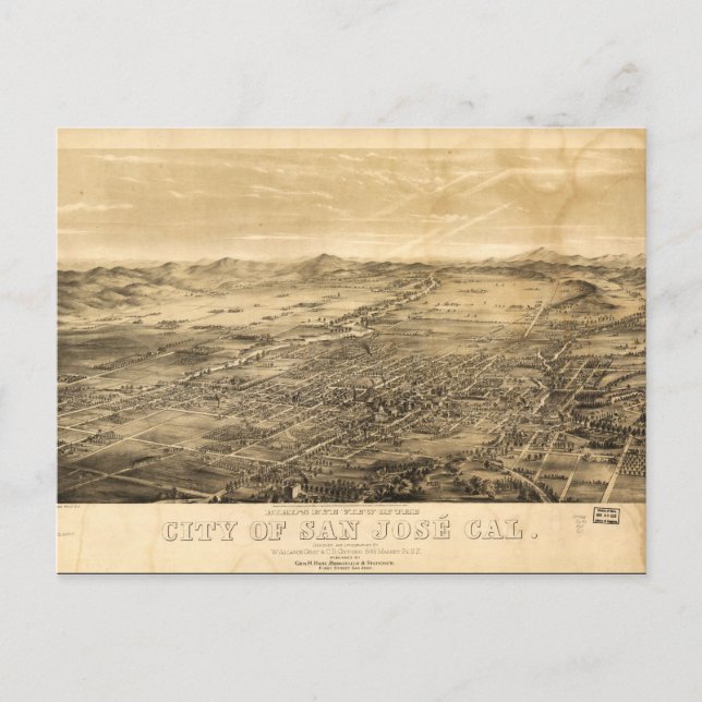 Birds Öga View of San Jose, Kalifornien (1869) Vykort (Framsida)