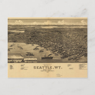 Birds Öga View of Seattle, Washington (1884) Vykort