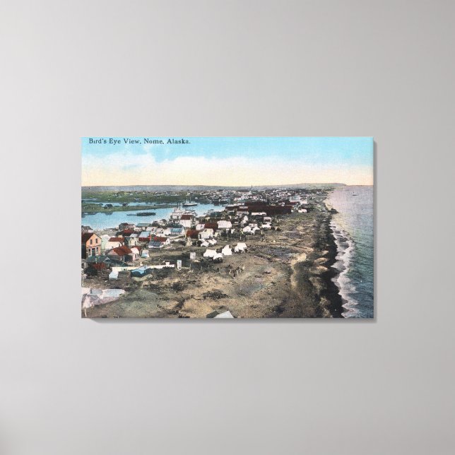 Birds Öga View of TownNome, AK Canvastryck (Framsida)