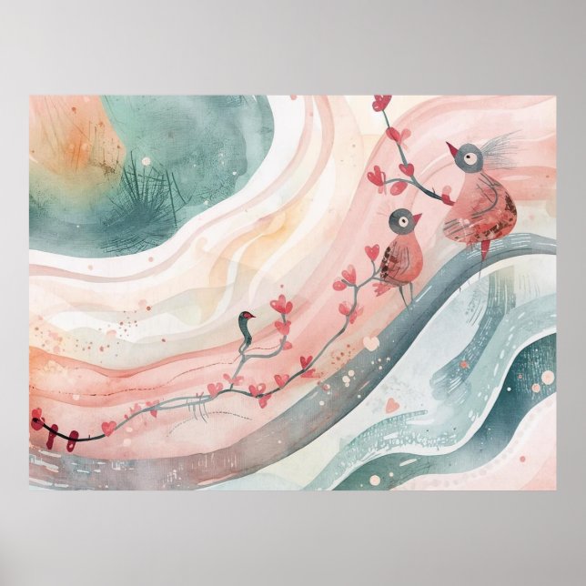 Birds on a Heart Branch  Poster (Framsidan)
