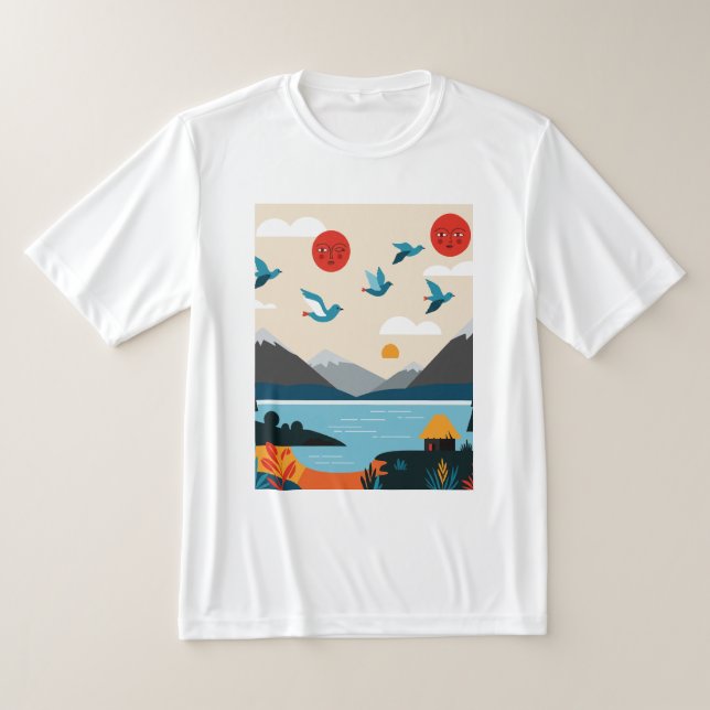 Birds over a lake t shirt (Laydown)