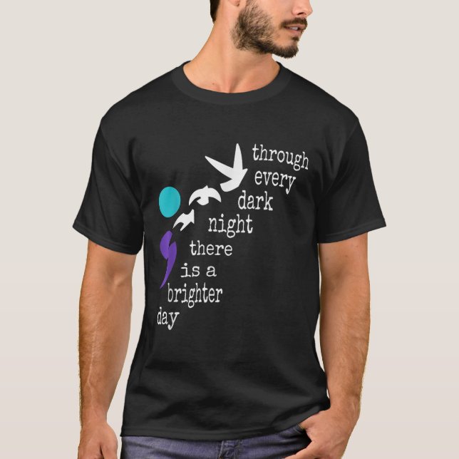 Birds Semicolon Gift Suicide Prevention Awareness  T Shirt (Framsida)