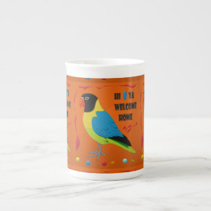 BIRDS THEME PARROT ART BILD FÄRG MIXED BENPORSLIN MUGG