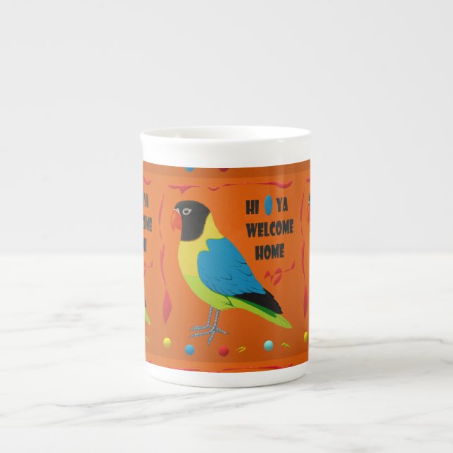 BIRDS THEME PARROT ART BILD FÄRG MIXED BENPORSLIN MUGG (Framsidan)