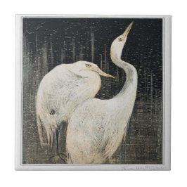 Birds Two Egrets Victorian Art Kakelplatta