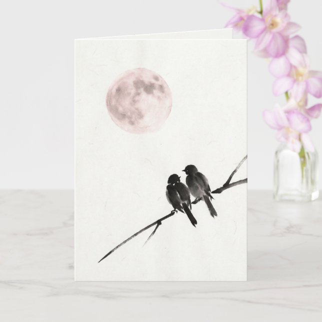 Birds Under Blush Moon Art Card Kort (Orkide)