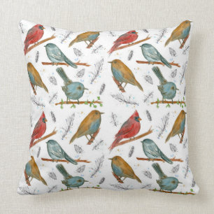 Birds Wildlife Bläck Watercolor Illustrations Kudde