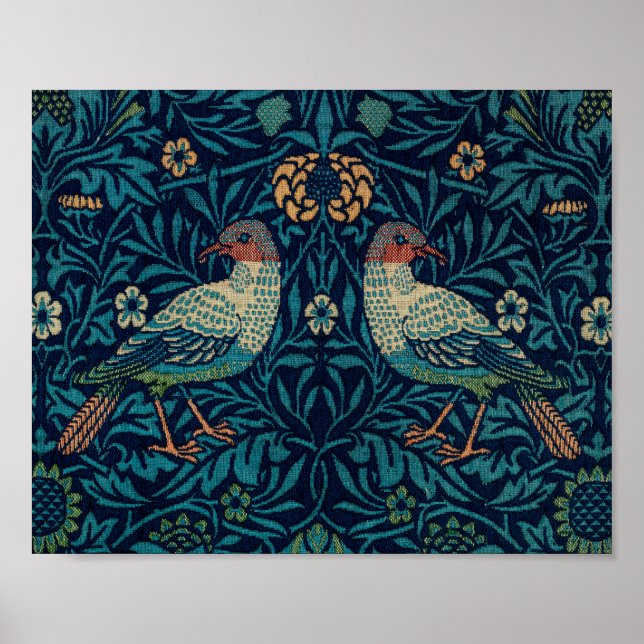 Birds William Morris. Blådjurets vintage mönster Poster (Framsidan)