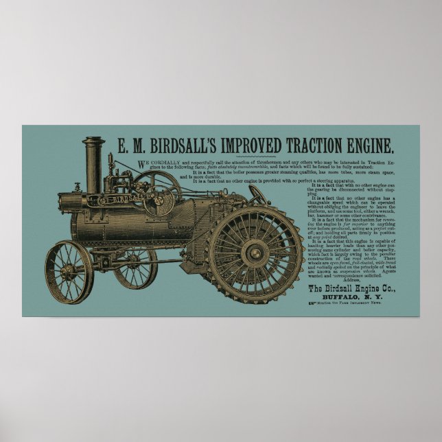 Birdsalls ångmotor 1889 Farm Tractor Poster (Framsidan)