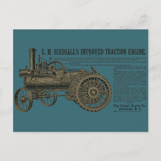 Birdsalls ångmotor 1889 Farm Tractor Vykort (Framsida)