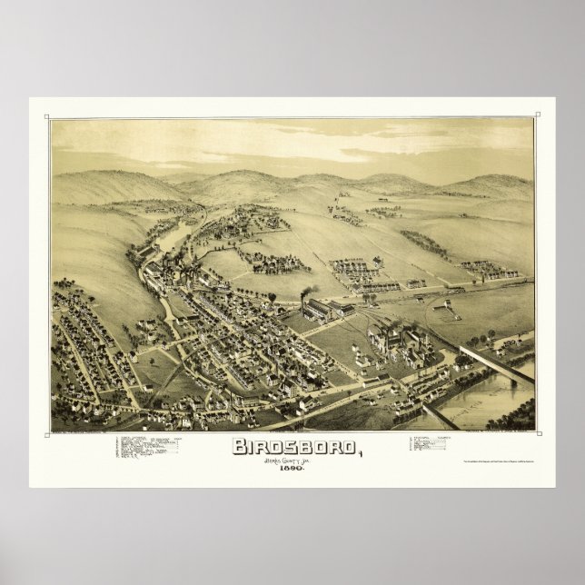 Birdsboro, PA Panoramic Karta - 1890 Poster (Framsidan)