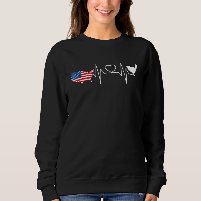 Birdwatching Heartbeat Patriotic American Flag USA T Shirt (Framsida)