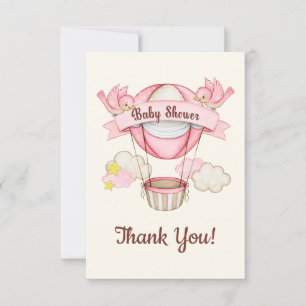 Birdy Balloon Rosa Baby Shower Tack Kort