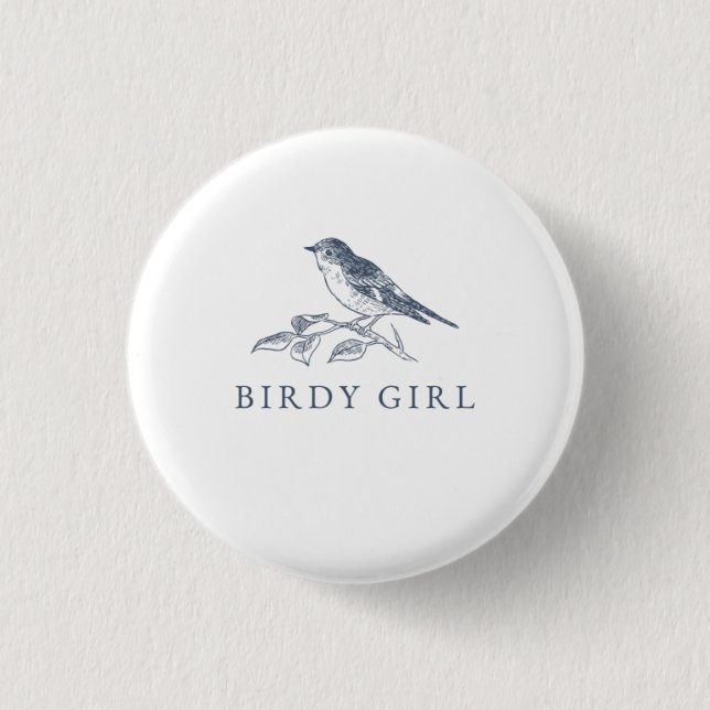 Birdy Girl Bird Watcher Button Knapp (Framsida)