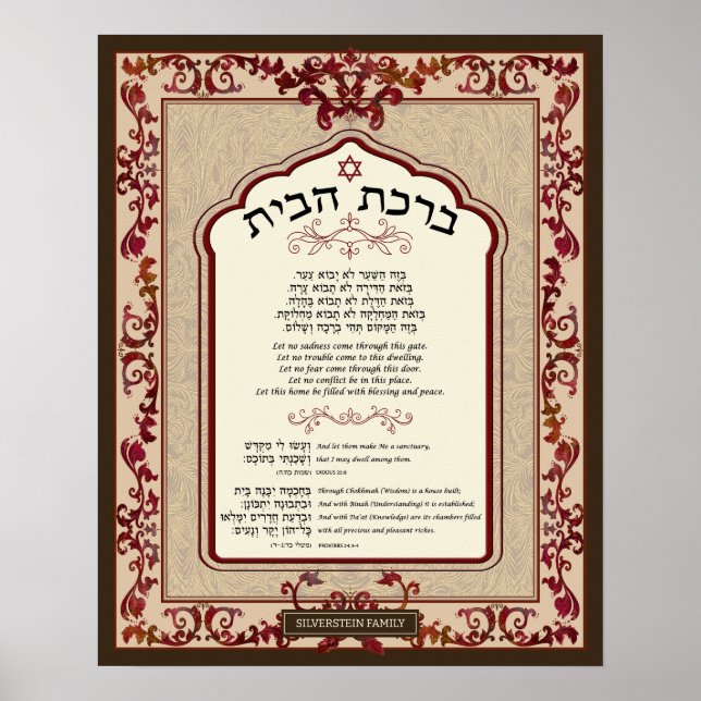 Birkat Habayit Hebrew English Red Baroque Ram Poster (Framsidan)