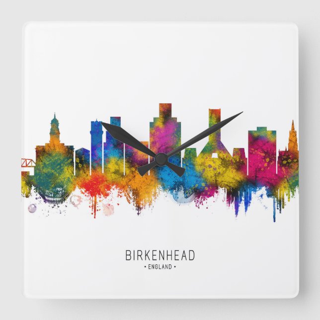 Birkenhead England Siluett Fyrkantig Klocka (Framsida)