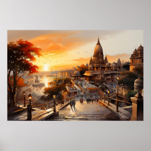 Birla stil Indian Hindu tempel vattenfärg Poster