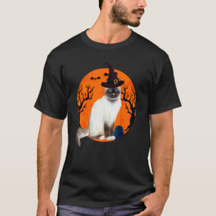 Birmakatt Halloween-häxa hatt och måne T Shirt